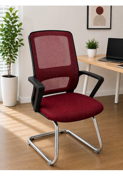 Ofis Fileli Misafir Koltuğu Bekleme Sandalyesi Bordo