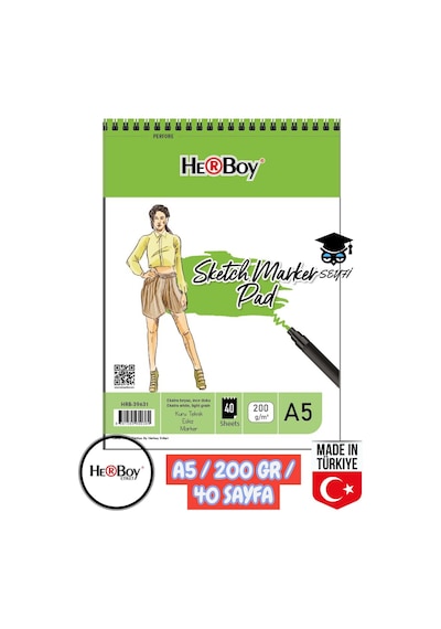 A5 Eskiz Kara Kalem Çizim Defteri 200 Gr Telli 40 Sayfa Herboy Çok Renkli