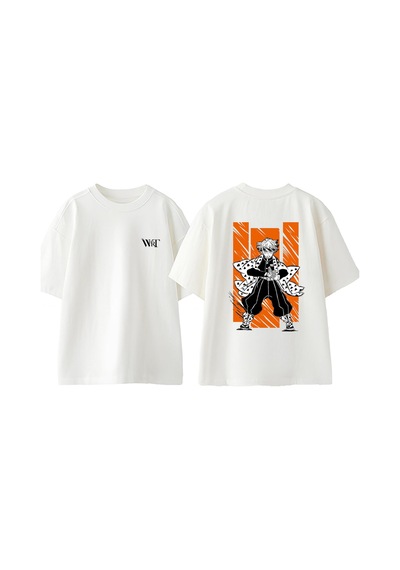 Thewert Zenitsu Thunder Tasarım Sırt Baskılı Pamuk Beyaz Oversize T-shirt