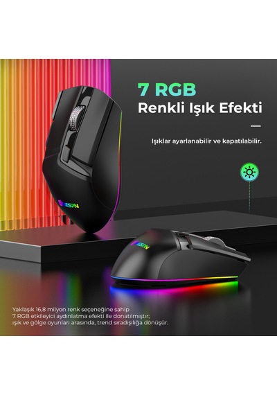 Mkespn W13 Dual Mode Gaming Mouse 10000 Dpı 10 Tuş 1000hz Rgb - Siyah