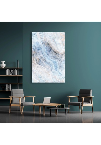 Mavi Beyaz Mermer Cam Tablo Dikey 50x70 Cm