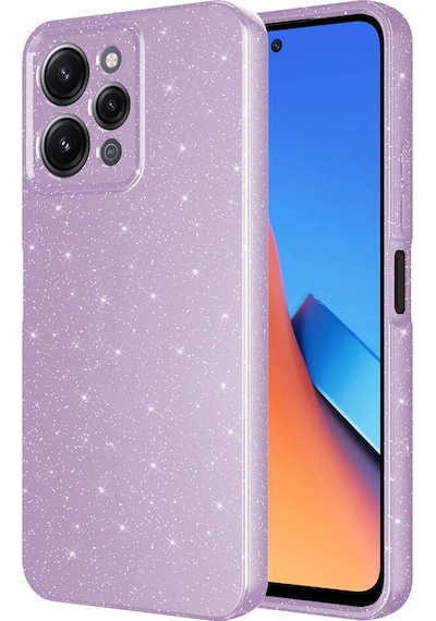 Redmi 12 Kılıf Kamera Korumalı Simli Lüks Koton Kapak - Mor Mor Mor