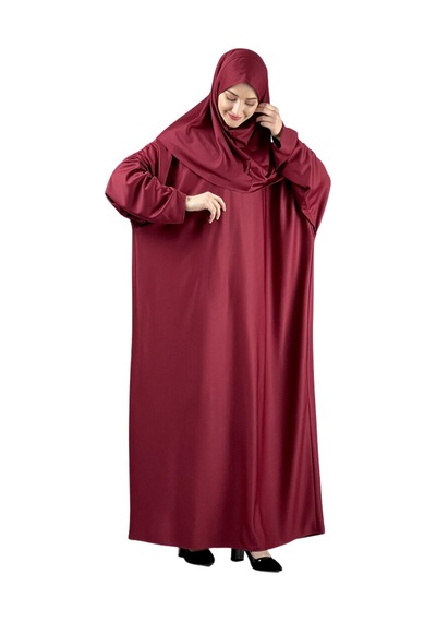 Modish Group Zarif Namaz Elbisesi Ve Türban Tesbih Set Tesettür Şal Müslüman Kıyafetleri Abaya - Indigo Bordo