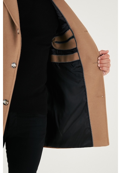 Buratti Slim Fit Tek Yırtmaçlı Düğmeli Mono Yaka Kaşe Erkek Kaban 5840098 Camel
