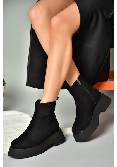 Fox Shoes R820190202 Siyah Süet Kalın Tabanlı Kadın Bot Siyah