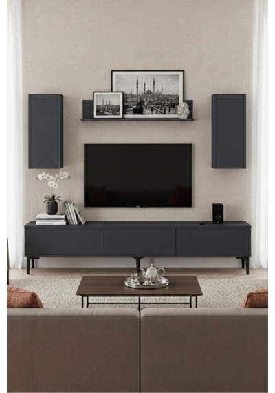 Tvr1899a - Aplos Tvr180 Tv Ünitesi Takım , Tv Sehpası Antrasit 180cm