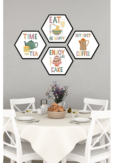 Dekorize Mdf Tablo Seti 4 Parça 3 Mm - Mutfak Ve Kafeler İçin Hexagon Altıgen Tablo - Ht001 25 X 25