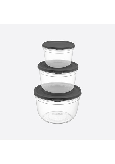 3 Parça Kapaklı Vakum Yuvarlak Set 625-1200-2100 Ml Vakumlu Saklama Kabı 3 Parça Set Şeffaf