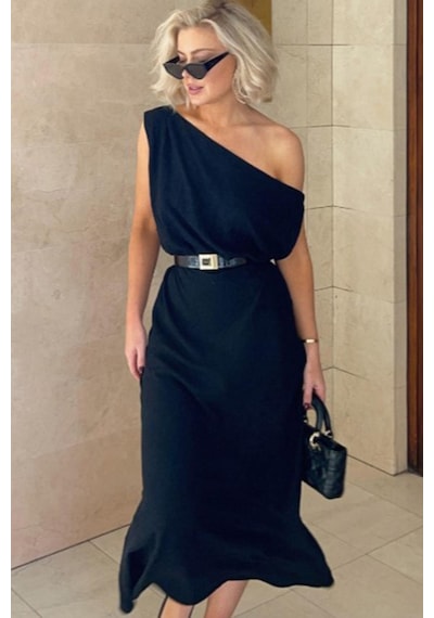 Madmext Madmext Siyah Düşük Omuz Elbise Mg2349 Siyah