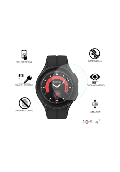 Novstrap Samsung Galaxy Watch 5 Pro 45mm İle Uyumlu Ekran Koruyucu 9h Temperli Cam Uygulama Aparatlı