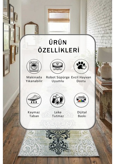 Zara Gri Yıkanabilir Yolluk