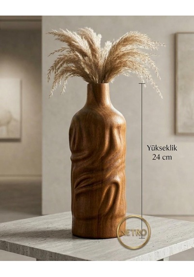 Dalgalı Dekoratif Vazo Seramik Şık Vazo El Yapımı Özel Seri 24 Cm Kahverengi