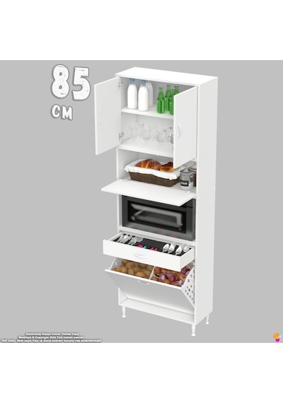 Modilayn Ece Çok Amaçlı Mutfak Dolabı Fırın Bölmeli, Çekmeceli, Kapaklı Ve Sepetli 85 Cm Beyaz Modilayn Ece Çok Amaçlı Mutfak Dolabı Fırın Bölmeli, Çekmeceli, Kapaklı Ve Sepetli 85 Cm Beyaz