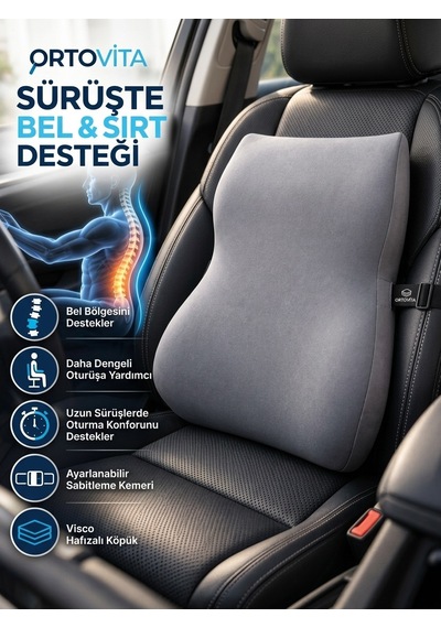 Yeni Nesil Visco Ortopedik Visco Ergonomik Minder Bel Ve Sırt Destek Yastığı Gri Ofis Araç Ve Ev Rahat Duruş Ortopedik