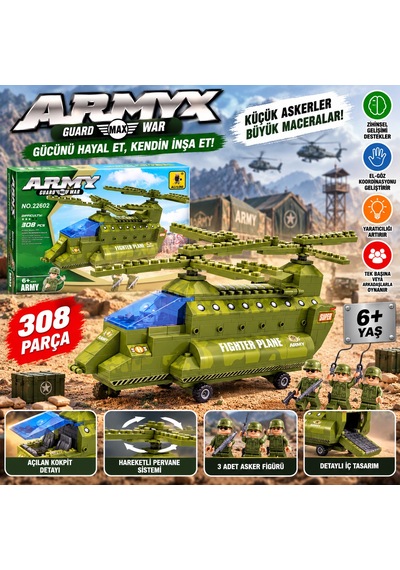 Askeri Helikopter Yapım Seti 308 Parça Savaş Helikopteri Asker Figürleri Ve Detaylı Blok Seti