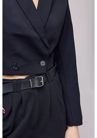 Saade Sââde Kadın Regular Fit Kruvaze Kapama Dokuma Crop Blazer Ceket -şık & Spor Siyah