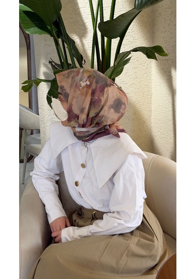 Qalortex Scarf Pamuklu Soft Roza Desen Eşarp-gül Kurusu