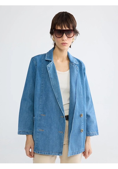 Lc Waikiki Lacivert Kruvaze Yaka Kadın Jean Blazer Ceket