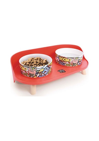 M-pets Altitude Urban Style Standlı İkili Kedi Ve Köpek Mama Ve Su Kabı Kırmızı 450 Ml 244-51026.01