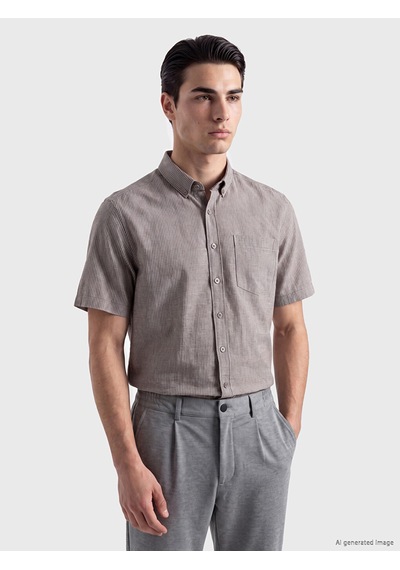 Lcwaıkıkı Classic Kahverengi Regular Fit Çizgili Poplin Erkek Gömlek