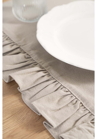 Rivaistanbul Ruffle Bej Fırfırlı %100 Pamuklu Ham Keten Runner 50x130 Cm Bej