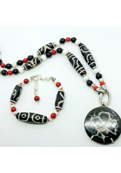 2284 Septarian Mercan Obsidyen El Yapımı Kolye Çok REnkli