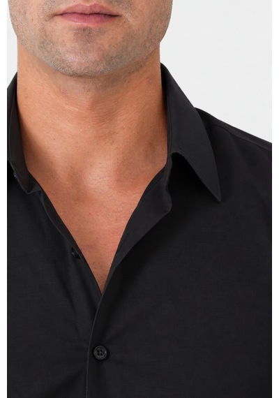 Siyah %100 Pamuklu Nefes Alabilir Kolay Ütülenebilir Uzun Kollu Slim Fit Gömlek Gk 766