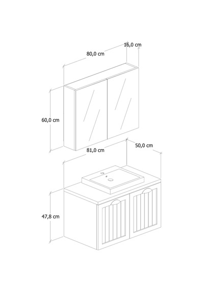 %100 Mdf 80 Cm Aren Banyo Dolabı Beyaz