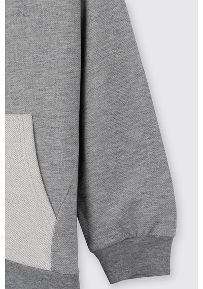 Panço Erkek Çocuk Kapüşonlu Fermuarlı Gri-melanj Sweatshirt