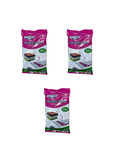 Vindex Vakumlu Giyisi Yastık Yorgan Saklama Torbası Poşeti Hurç - Mega - 100x130 Cm. - 3 Paket Diğer