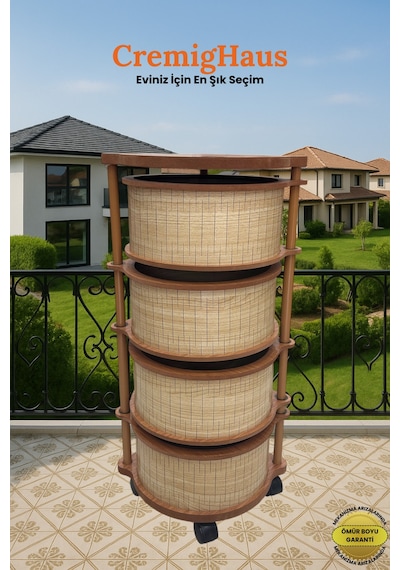 Ahşap Sebzelik Geleneksel Tasarım Yuvarlak Akça Desenli 4 X 5 Kg Kapasiteli Hazır Gönderim Diğer