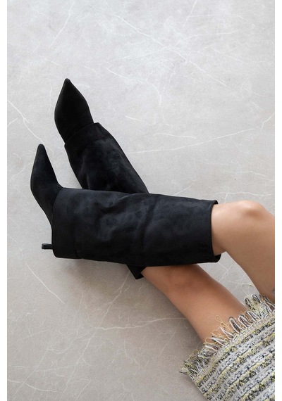 Wolk Shoes Mizu Kadın Tozluk Detay Süet Çizme Siyah - 939927300 Siyah