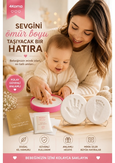 Bebek Hediyelik Yeni Doğan Anı Seti Yenidoğan Hediyesi Hatıra Çerçevesi Kil Baskı Seti