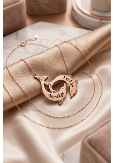 925 Ayar Gümüş İsimli Yunus Balık Figürlü Kolye Rose Gold