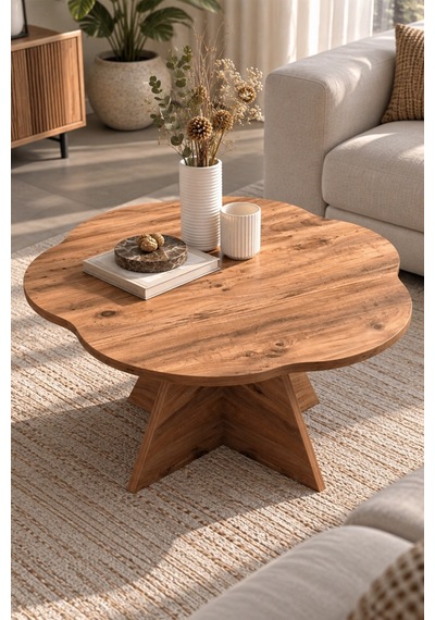 Sulorahome Çiçek Formlu Kahverengi Orta Sehpa 70 Cm Atlantik Çam