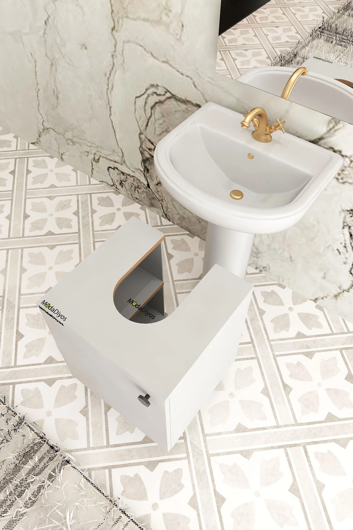 Modelisa Mini Lavabo Altı Dolap, Ayaklı Banyo Dolabı - Mdf Beyaz