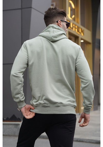 Madmext Mint Yeşili Kapüşonlu Baskılı Erkek Sweatshirt 6017