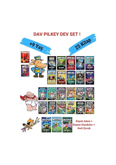 Dav Pılkey Dev Set: Köpek Adam 10 Kitap Kaptan Düşükdon 12 Kitap Kedi Çocuk