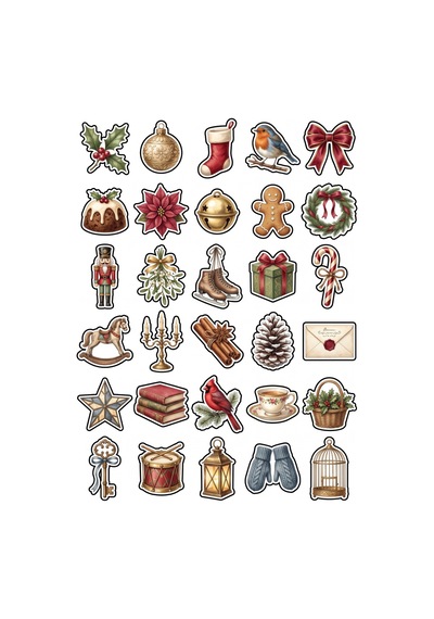 Yılbaşı Kış Vintage Sticker Seti 150 Adet - 5'li Mega Paket No19 - Laptop Defter Ajanda Çok Renkli