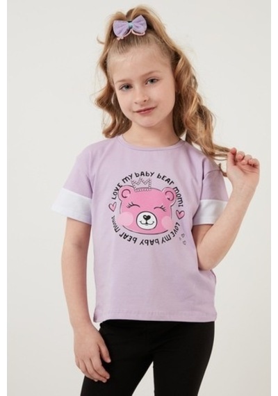 Lela Pamuklu Baskılı Bisiklet Yaka Kız Çocuk T Shirt 6211038 Lila