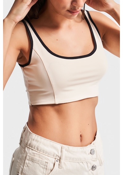 Kadın Bej Renk S5-105 Süper Esnek Kumaş Crop Fit Askılı Sporcu Büstiyer
