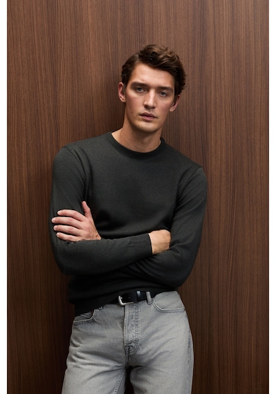 Grımelange Varex Erkek Yuvarlak Yaka Basic Slim Fit Triko Antrasit Kazak Antrasit