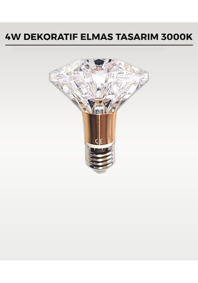 4w Dekoratif Kristal Diamond Led Ampul 3000k Şeffaf Elmas Tasarım Led Ampul
