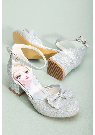 Nese Shoes Kız Çocuk Fiyonklu Prenses Topuklu Ayakkabı Gümüş