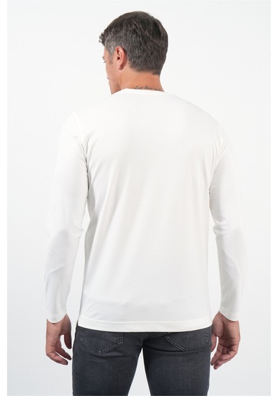 İmza Beyaz Bisiklet Yaka Uzun Kol Örme Standart Fit Esnek Sweatshirt 1013260150
