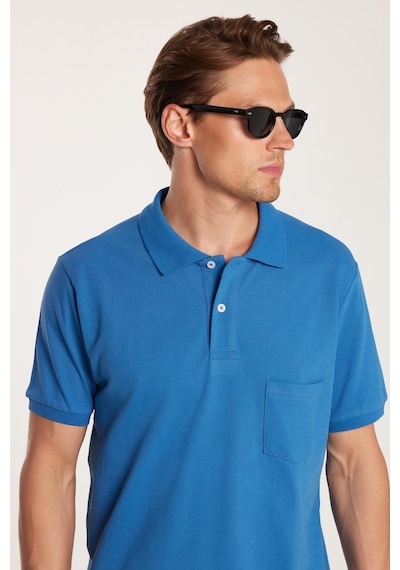 Tudors Erkek Regular Fit Klasik Kesim %100 Pamuk Düz Pike İndigo Polo Yaka Tişört-33313 Indigo