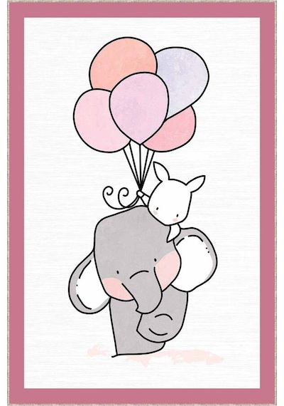 Pembe Kaymaz Tabanlı Yıkanabilir Filli Bebek Halıları Ar771n11