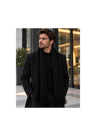 Aydincapqa Unisex Selanik Örgü Görünümlü Triko Atkı Püsküllü Kışlık Boyun Atkısı 165x20 Siyah - 944087051 Siyah