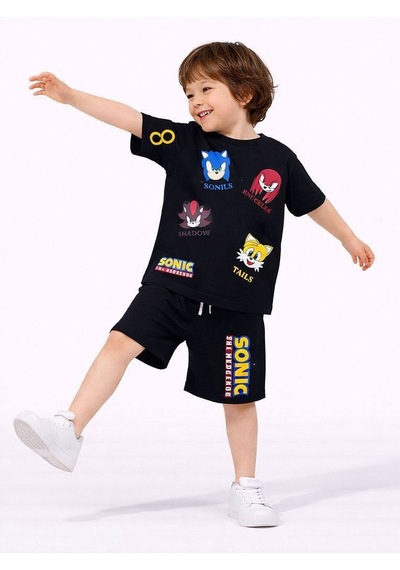 Miniko Kids Erkek Çocuk Sonic Modelli Pamuk Şortlu Takım Siyah