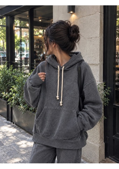 Stormwear Unisex Oversize Polar Sweatshirt Halat Kordonlu Kapüşonlu Cepli Sweat Gri